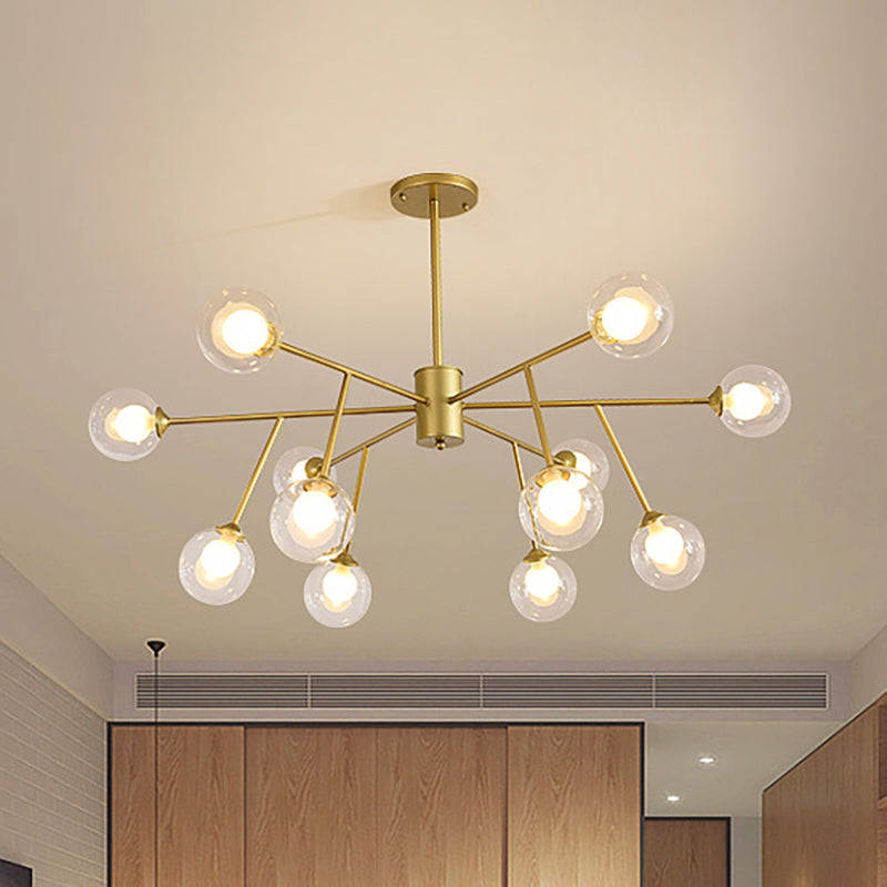 Modern 12/15/18-Light Chandelier With Clear Glass Shade And Black/Gold Ball Ceiling Pendant Lamp 12