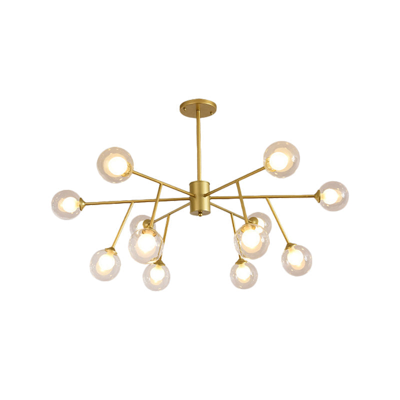 Modern 12/15/18-Light Chandelier With Clear Glass Shade And Black/Gold Ball Ceiling Pendant Lamp