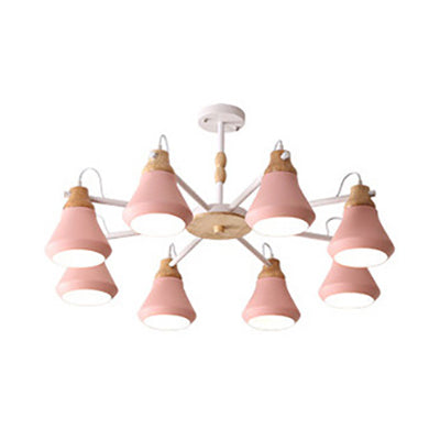 Modern Nordic Metal Chandelier - Pink Pyramid Hanging Lamp Fixture Ideal For Kindergarten Multiple