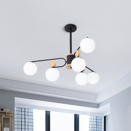 Milk Glass Round Pendant Chandelier With Modernist Design - 6/8 Heads Black Ceiling Light