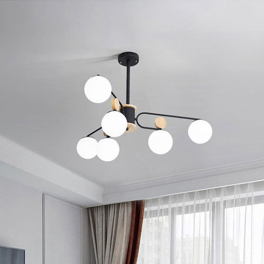 Milk Glass Round Pendant Chandelier With Modernist Design - 6/8 Heads Black Ceiling Light