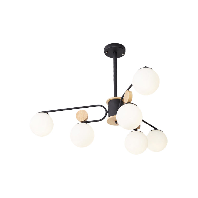 Milk Glass Round Pendant Chandelier With Modernist Design - 6/8 Heads Black Ceiling Light