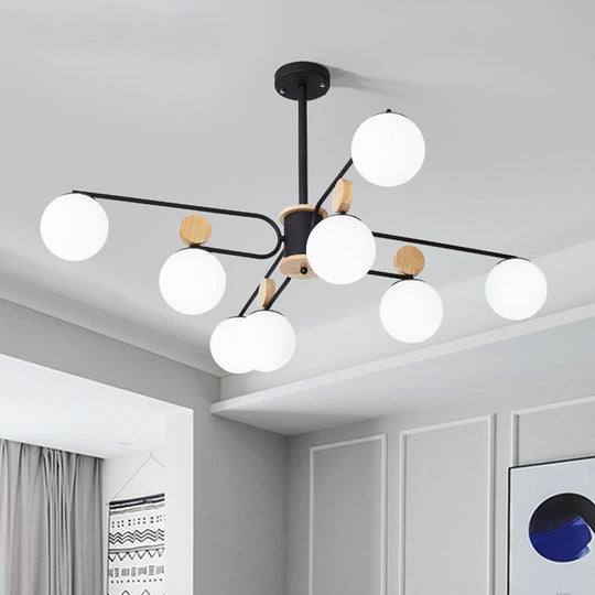 Modernist Milk Glass Round Pendant Chandelier in Black - Ceiling Light with 6/8 Hanging Heads