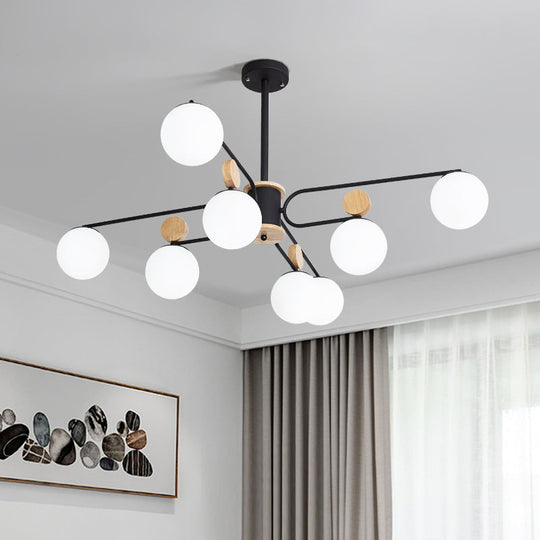 Milk Glass Round Pendant Chandelier With Modernist Design - 6/8 Heads Black Ceiling Light