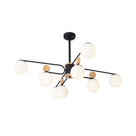 Milk Glass Round Pendant Chandelier With Modernist Design - 6/8 Heads Black Ceiling Light