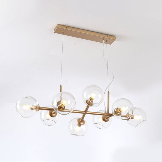 Modern Gold Hanging Light Kit With Clear Glass Orb Shade - 8 Bulbs Ideal For Dining Room Or Island