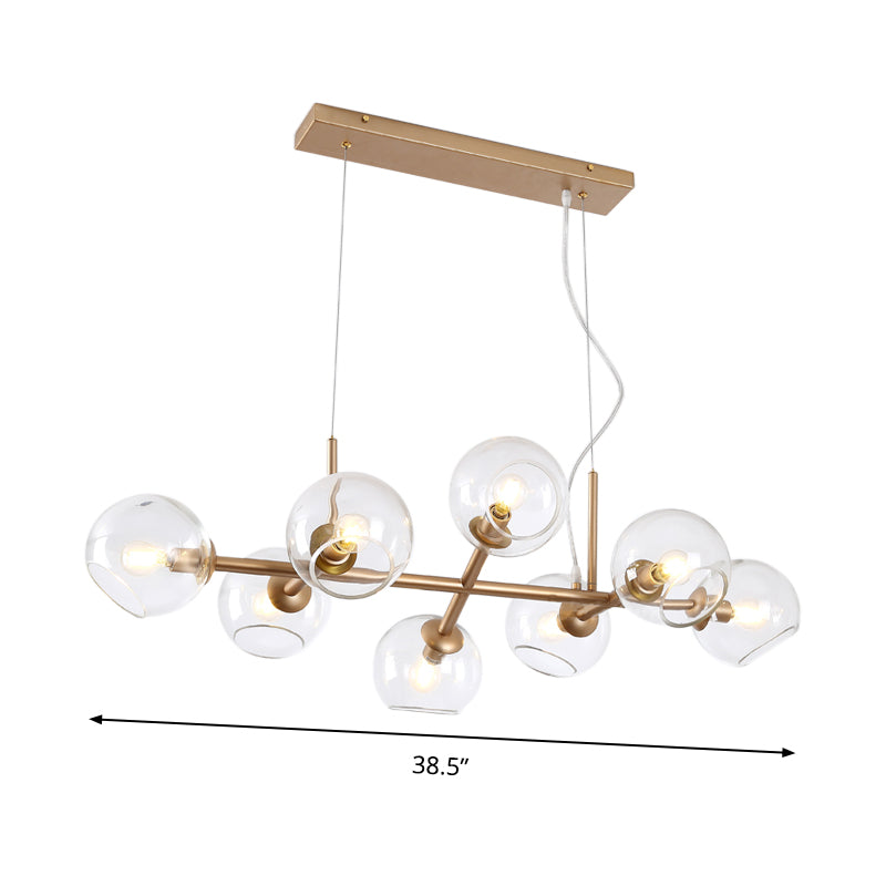 Modern Gold Hanging Light Kit With Clear Glass Orb Shade - 8 Bulbs Ideal For Dining Room Or Island