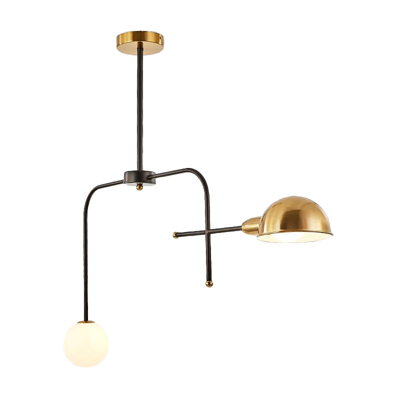 Modern Metal Armed Chandelier with 2/4 Bulbs, Black and Gold Finish, Ceiling Suspension Lamp