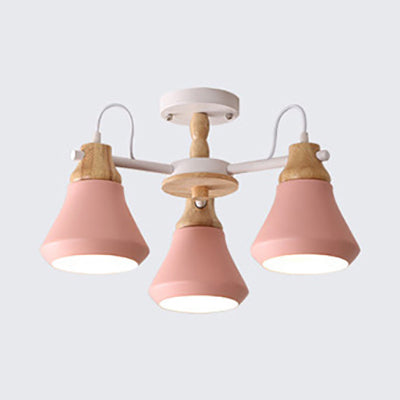 Modern Nordic Metal Chandelier - Pink Pyramid Hanging Lamp Fixture Ideal For Kindergarten Multiple