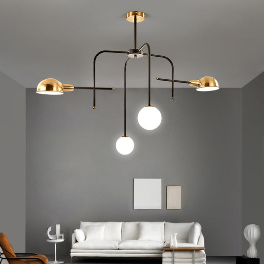 Modern Metal Hanging Chandelier With Arms - Black And Gold 2/4 Bulbs