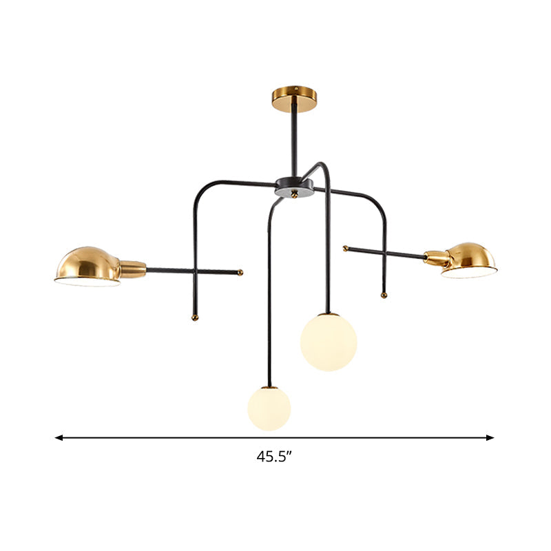 Modern Metal Armed Chandelier with 2/4 Bulbs, Black and Gold Finish, Ceiling Suspension Lamp