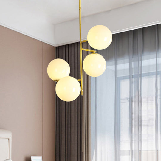 Modernist gold ball pendant chandelier with milky glass shade - 4 heads, ceiling hanging light