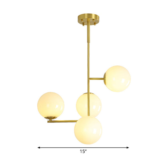 Modernist gold ball pendant chandelier with milky glass shade - 4 heads, ceiling hanging light