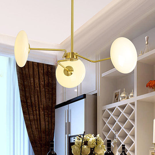 Contemporary Gold Ceiling Chandelier with Opal Glass - 3-Light Hanging Pendant