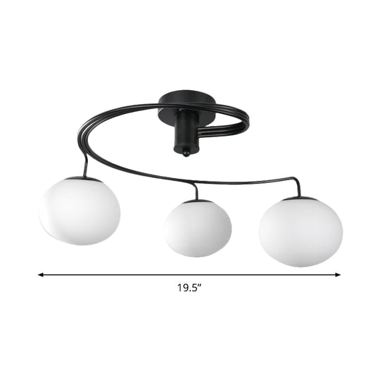 Modernist Milk Glass 3-Light Semi Flush Black Ceiling Mount Fixture For Bedroom