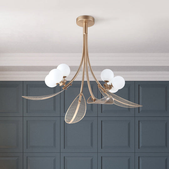 Contemporary Gold Leaf Semi Flush Ceiling Light Fixture - 6 Bulbs, Ideal for Living Room