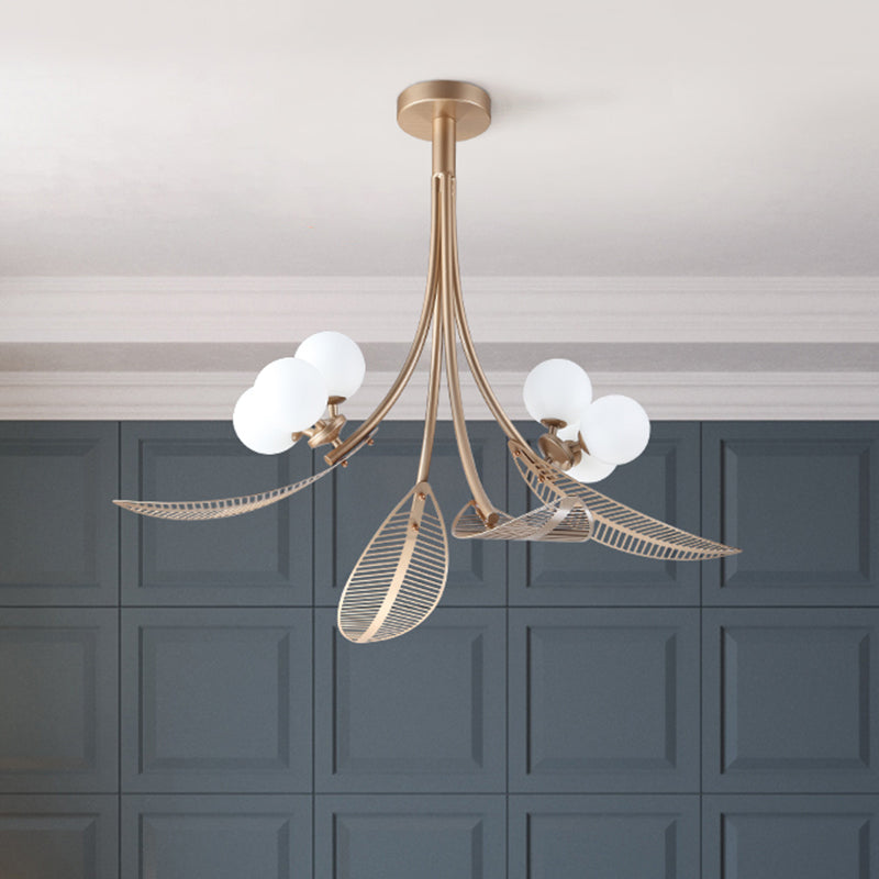 Contemporary Gold Leaf Semi Flush Ceiling Light Fixture - 6 Bulbs Ideal For Living Room