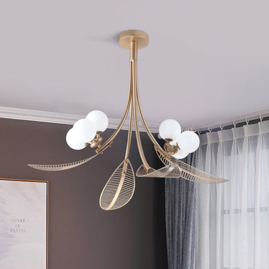 Contemporary Gold Leaf Semi Flush Ceiling Light Fixture - 6 Bulbs Ideal For Living Room