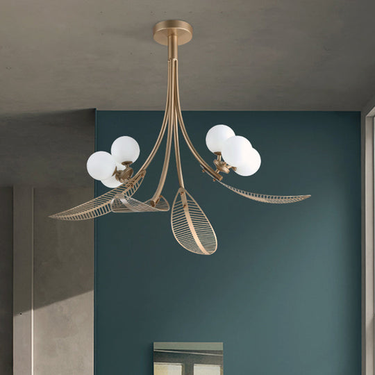 Contemporary Gold Leaf Semi Flush Ceiling Light Fixture - 6 Bulbs, Ideal for Living Room