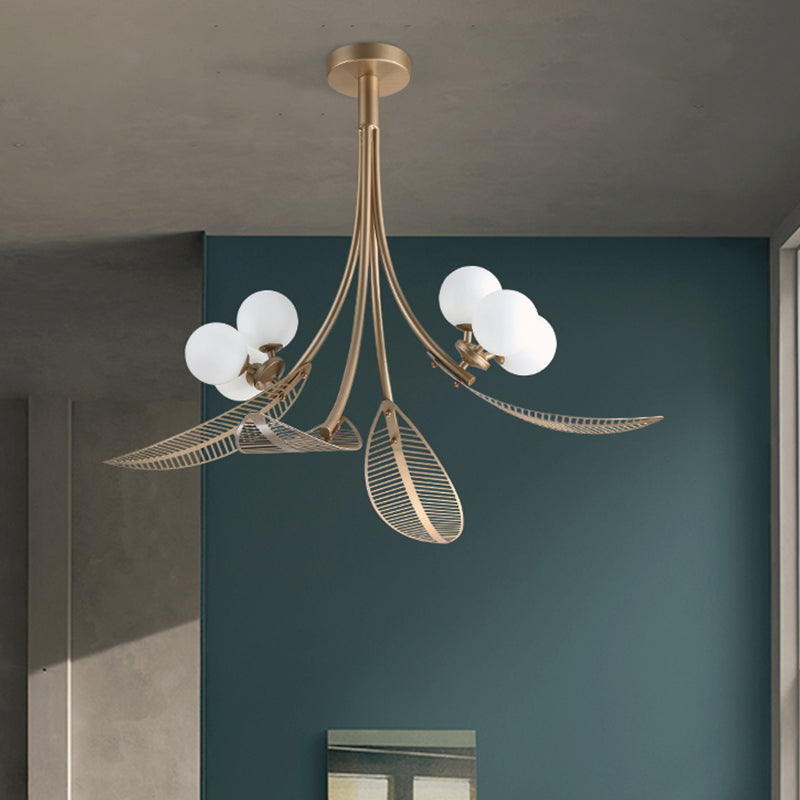 Contemporary Gold Leaf Semi Flush Ceiling Light Fixture - 6 Bulbs Ideal For Living Room