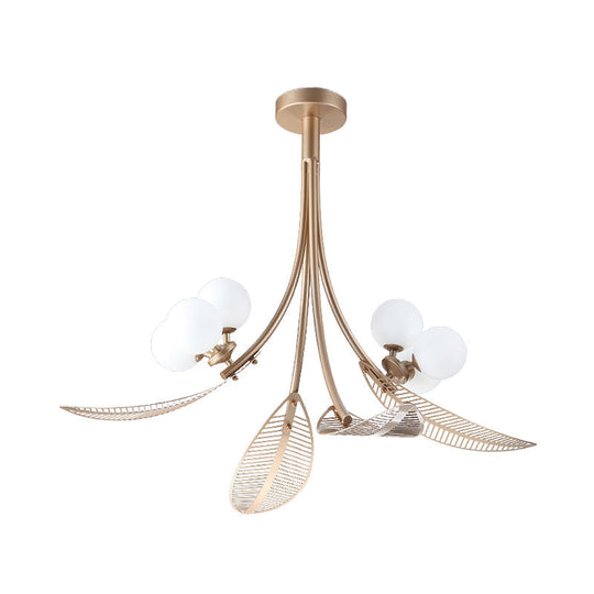 Contemporary Gold Leaf Semi Flush Ceiling Light Fixture - 6 Bulbs, Ideal for Living Room