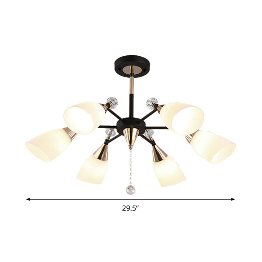 Contemporary White Glass Flared Ceiling Chandelier - 6 Bulbs Black