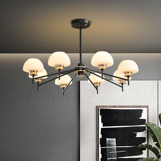 Modern Opal Frosted Glass 8-Head Urn Chandelier Light: Black & Gold Suspension Lamp Black-Gold