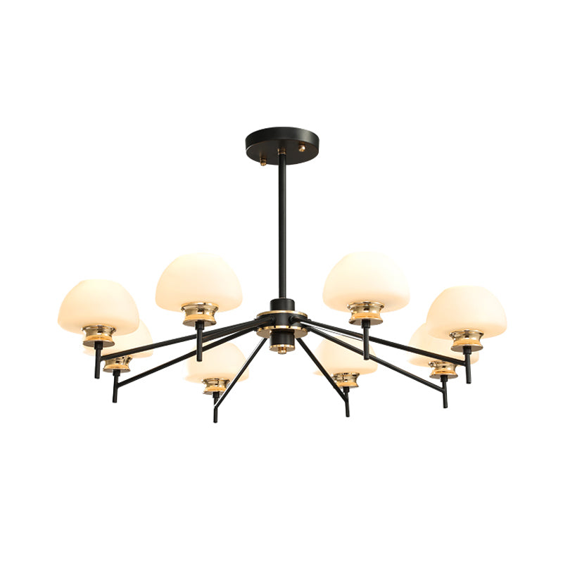 Modern Opal Frosted Glass 8-Head Urn Chandelier Light: Black & Gold Suspension Lamp