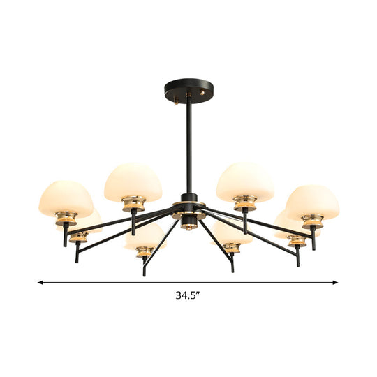 Modern Opal Frosted Glass 8-Head Urn Chandelier Light: Black & Gold Suspension Lamp