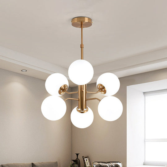 Modern Milky Glass Ball Chandelier - Gold Finish 6 Lights