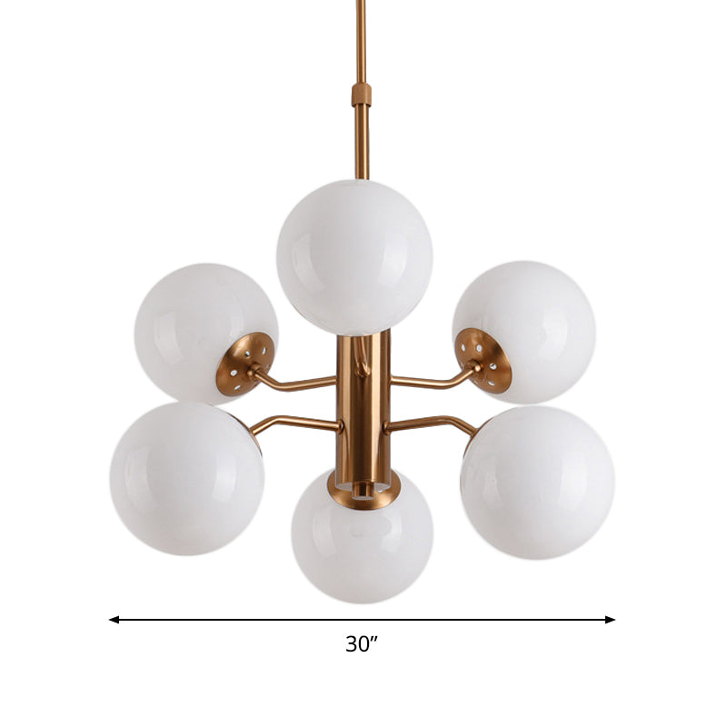 Modern Milky Glass Ball Chandelier - Gold Finish 6 Lights