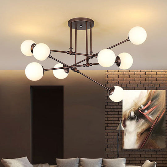 Contemporary Opal Glass Coffee Bubble Ceiling Chandelier - 8 Bulbs Pendant Light