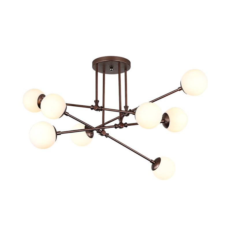 Contemporary Opal Glass Coffee Bubble Ceiling Chandelier - 8 Bulbs Pendant Light