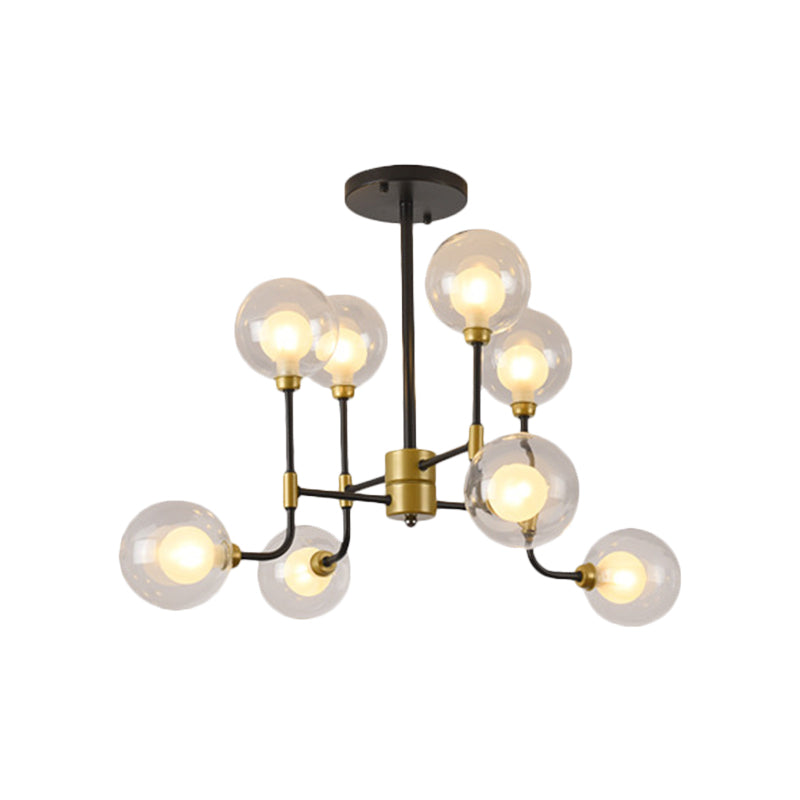 Modern Orb Hanging Chandelier With Clear Glass 8/16 Bulbs Suspended Lighting Fixture In Black/Gold