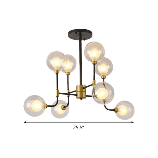 Modern Orb Hanging Chandelier With Clear Glass 8/16 Bulbs Suspended Lighting Fixture In Black/Gold