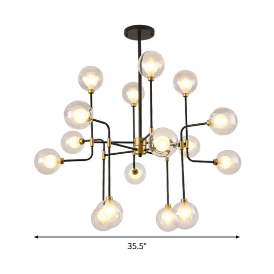 Modern Orb Hanging Chandelier With Clear Glass 8/16 Bulbs Suspended Lighting Fixture In Black/Gold