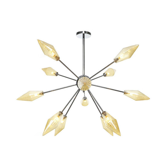 Modernism Tapered Amber Glass Chandelier - 12 Bulb Bedroom Ceiling Suspension Lamp