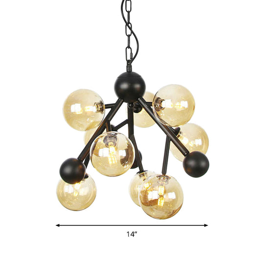 Modern Globe Chandelier Lighting - Amber Glass 9 Heads Hangs Beautifully In Living Room