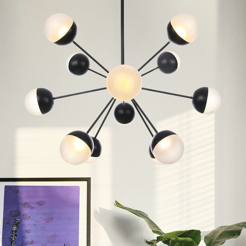 Frosted Glass Bubbly Chandelier - Contemporary 12-Head Ceiling Suspension Lamp In Black