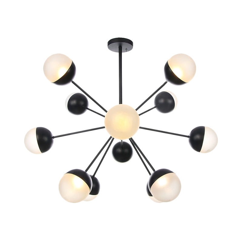 Frosted Glass Bubbly Chandelier - Contemporary 12-Head Ceiling Suspension Lamp In Black