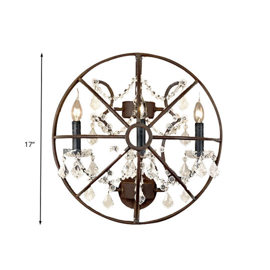 Clear Crystal Sconce Light Rust Wall Fixture - Industrial 2/3 Bulb Lighting For Living Room