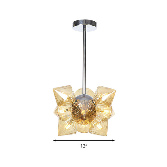 Modern Amber Glass Diamond Chandelier With Chrome Finish - 9/12 Heads Pendant Ceiling Light