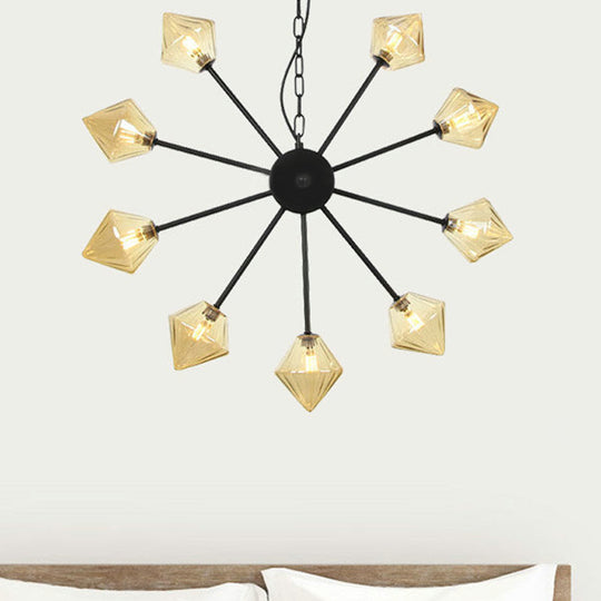 Modern Pyramid Chandelier Lamp: Amber Glass 9 Hanging Lights In Black