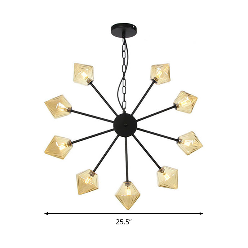 Modern Pyramid Chandelier Lamp: Amber Glass 9 Hanging Lights In Black