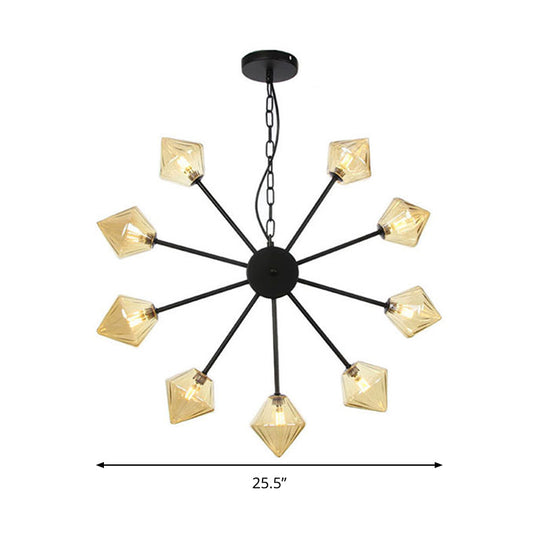 Modern Pyramid Chandelier Lamp: Amber Glass 9 Hanging Lights In Black