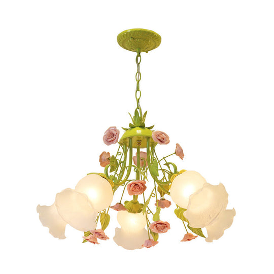 Traditional Opal Glass Chandelier - Pink/Green 5-Head Pendant Ceiling Light For Living Room