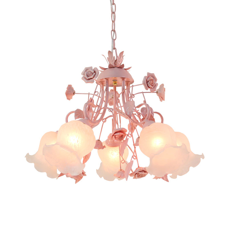 Traditional Opal Glass Chandelier - Pink/Green 5-Head Pendant Ceiling Light For Living Room