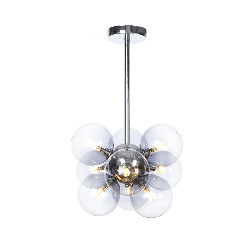 Modern Chrome Glass Sphere Chandelier 9 Bulbs Suspended Ceiling Lighting Fixture