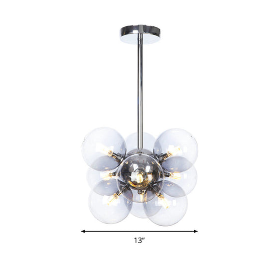 Modern Chrome Sphere 9-Bulb Clear Glass Ceiling Chandelier