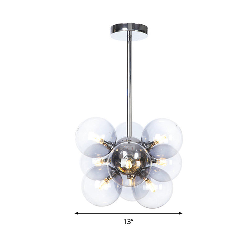 Modern Chrome Glass Sphere Chandelier 9 Bulbs Suspended Ceiling Lighting Fixture